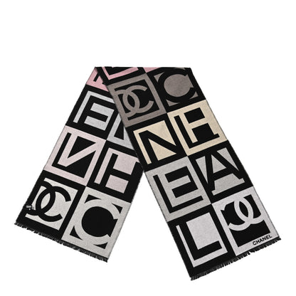 Chanel Cashmere Wool Silk CC Logo Stole Black Pink Beige 2 of 4