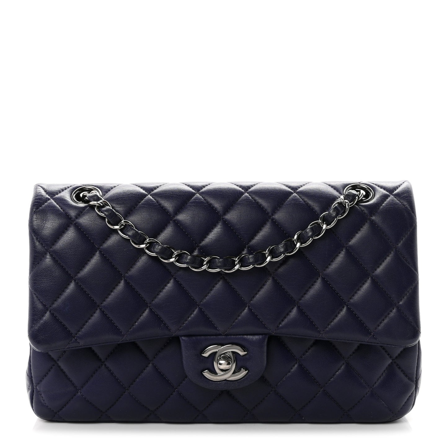 Lambskin Quilted Medium Double Flap Dark Purple