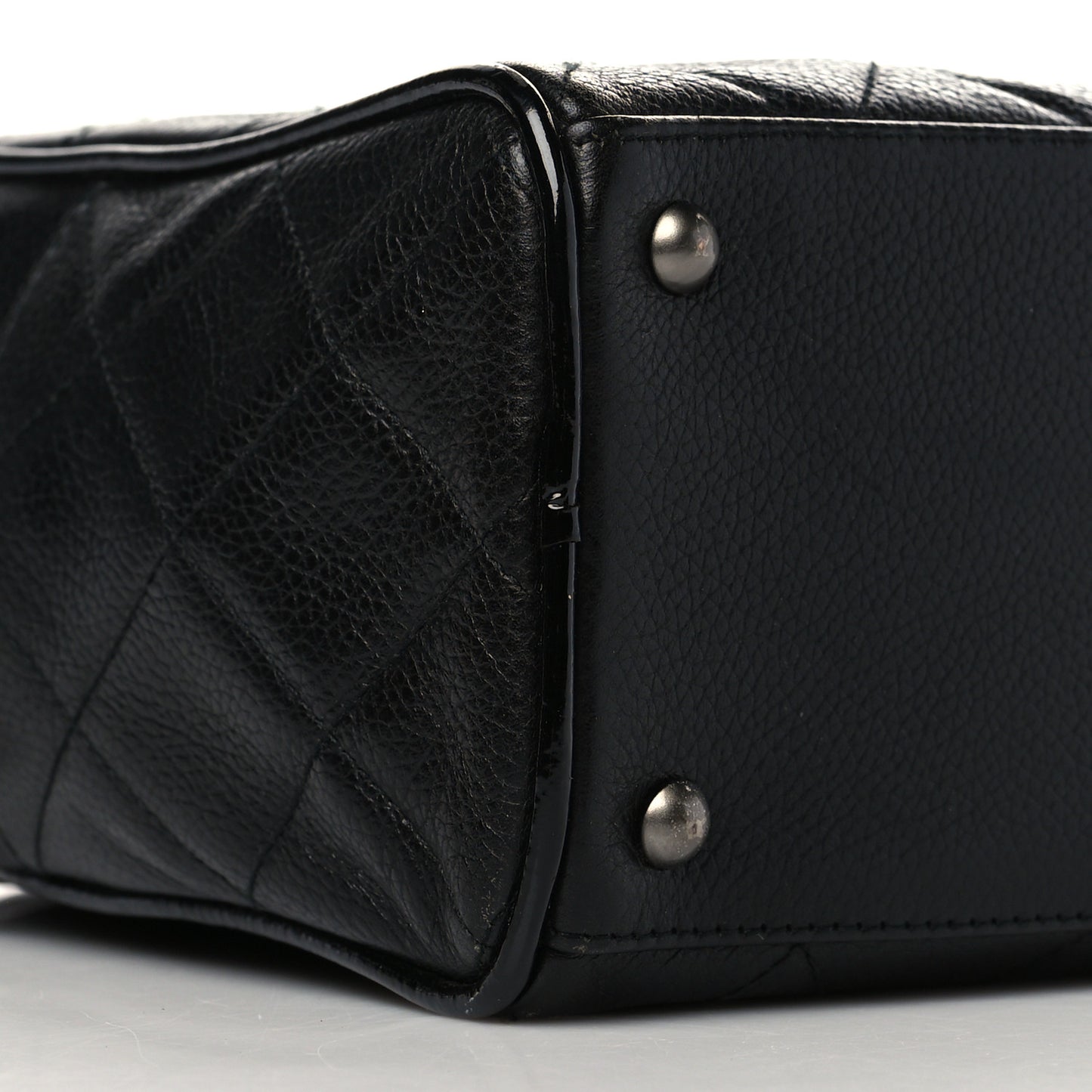 Calfskin Patent Quilted Bowler Black