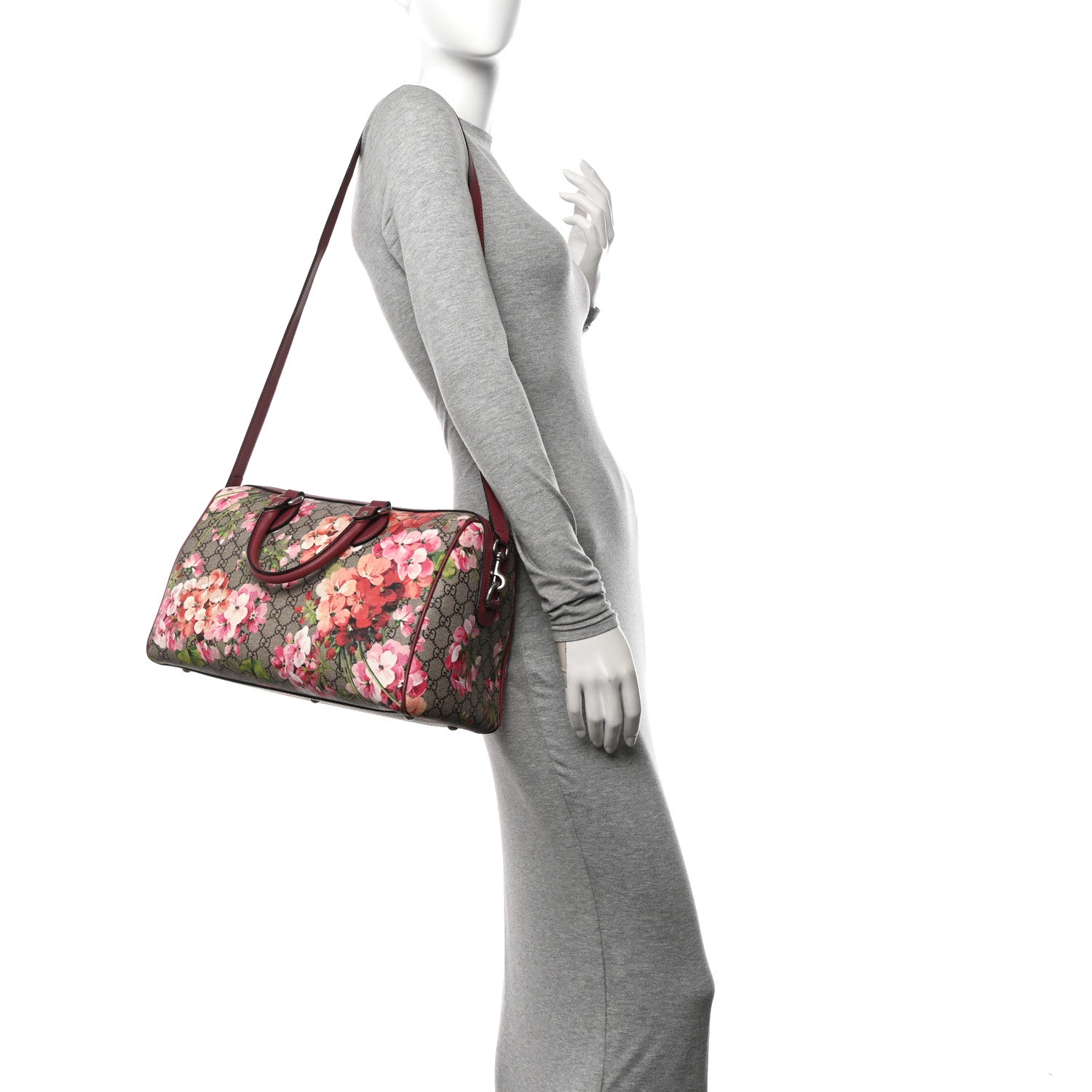 Gucci GG Supreme Monogram Blooms Medium Boston Beige Multicolor Dry Rose 2 of 12