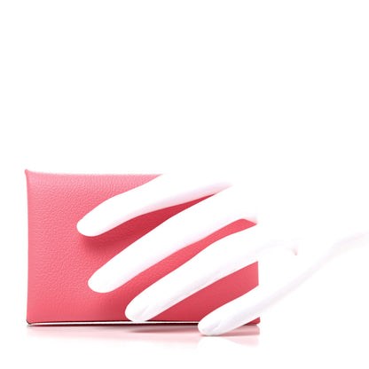 Hermes Evercolor Calvi Card Case Rose Azalee 2 of 7