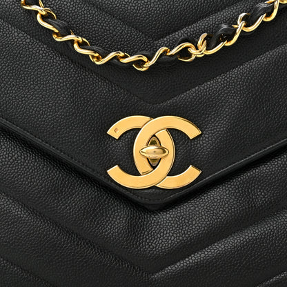 Chanel Caviar Chevron Quilted Jumbo Single Flap Black 8 of 11
