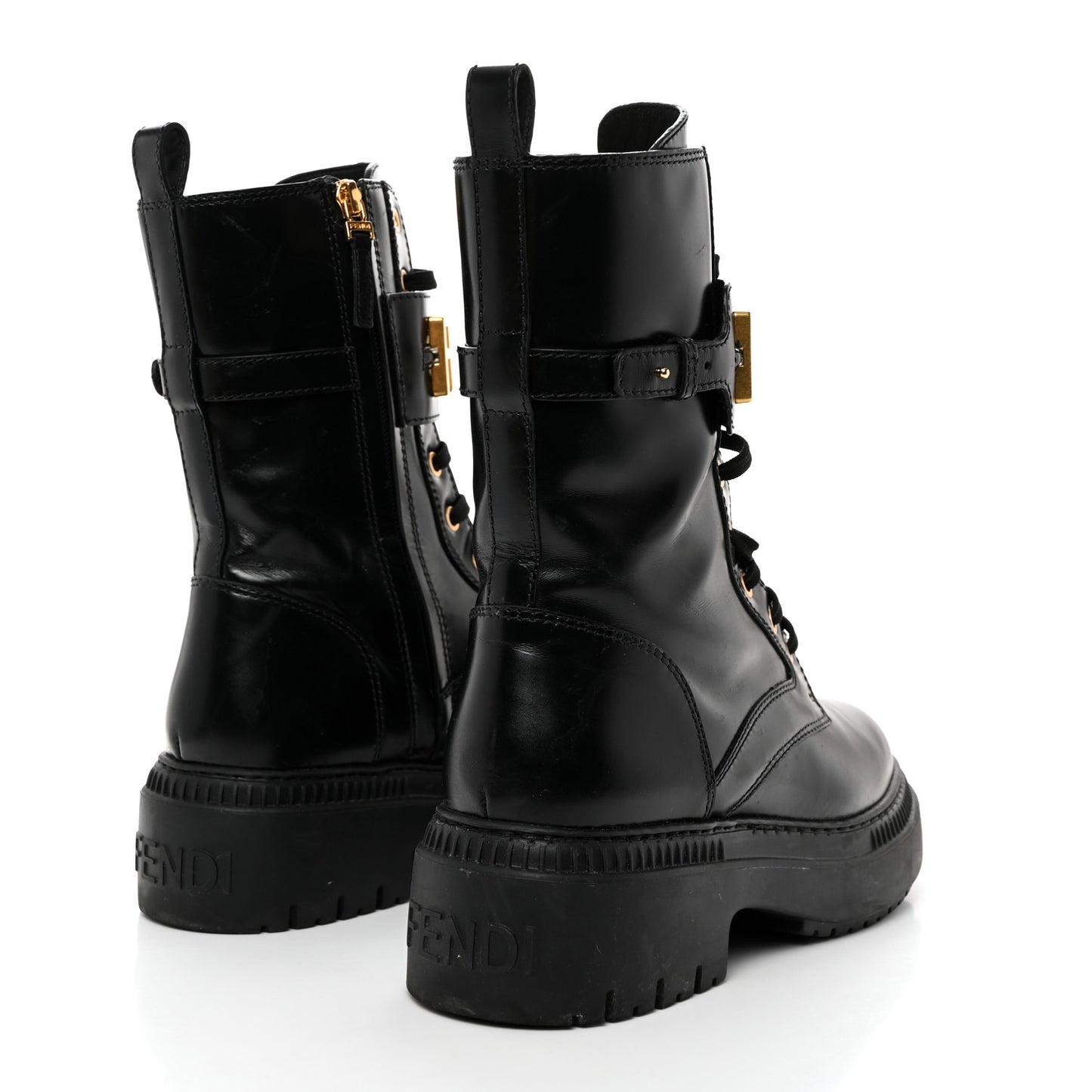 Vitello Abrasivato Fendigraphy 50mm Biker Boots 40 Black