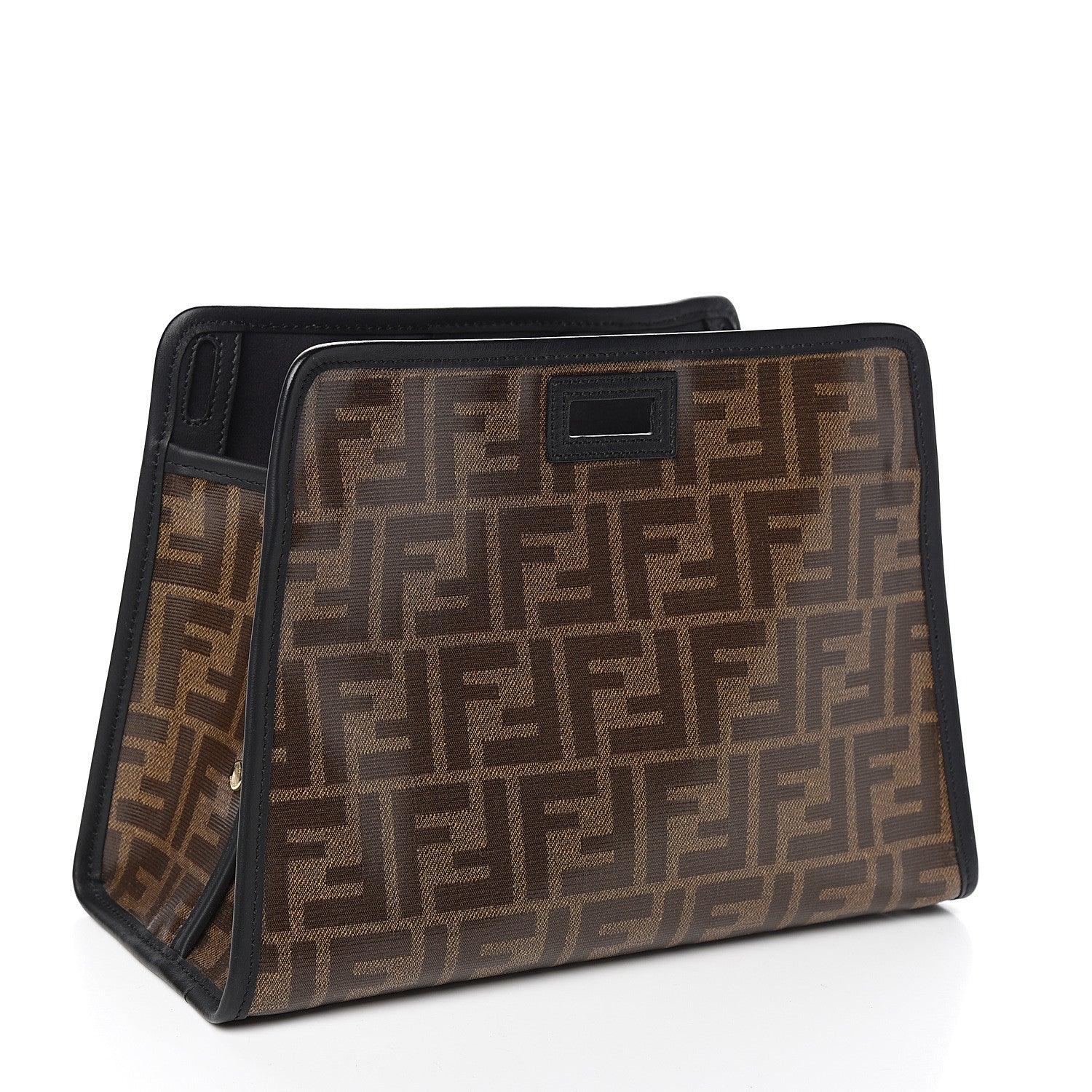 Fendi Glazed Fabric Vitello Century FF 1974 Stamp Patch Mini Peekaboo Defender Cover Mogano Panna Black 2 of 9