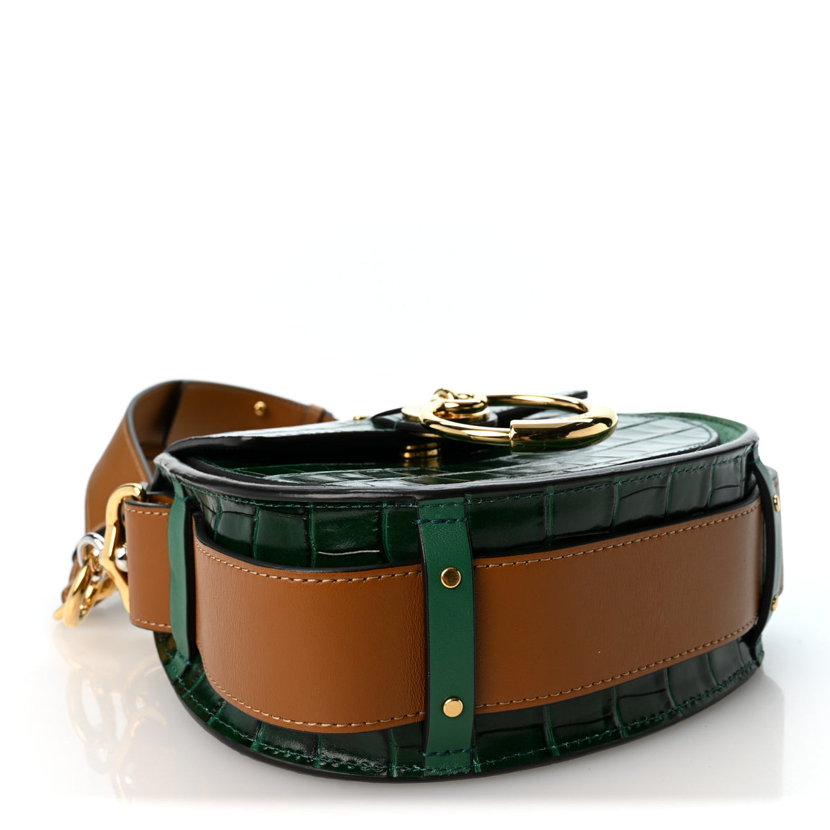 Calfskin Crocodile Embossed Small Tess Bag Woodsy Green