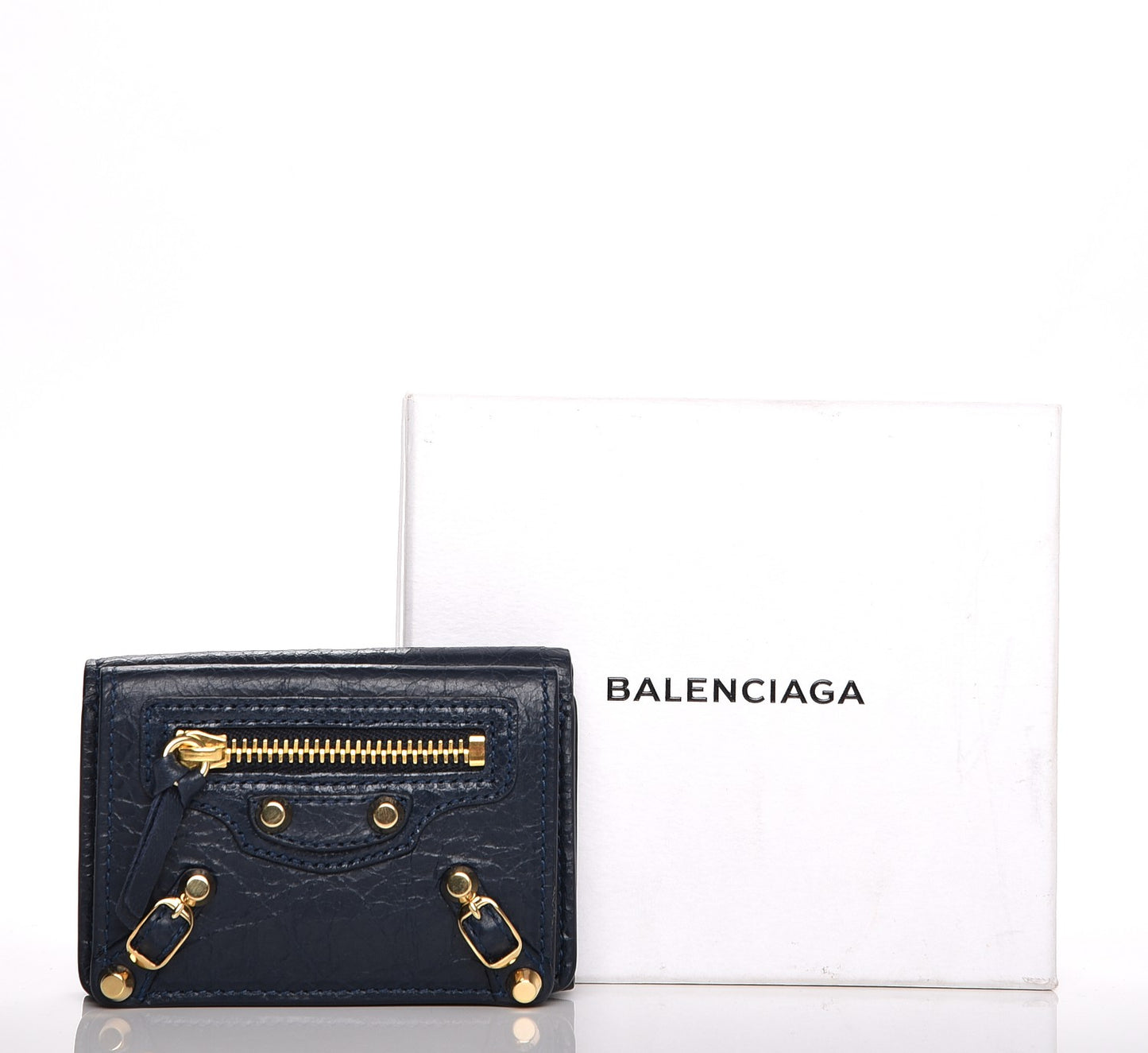 Agneau Arena Classic Gold Hardware Mini Wallet Bleu Obscur