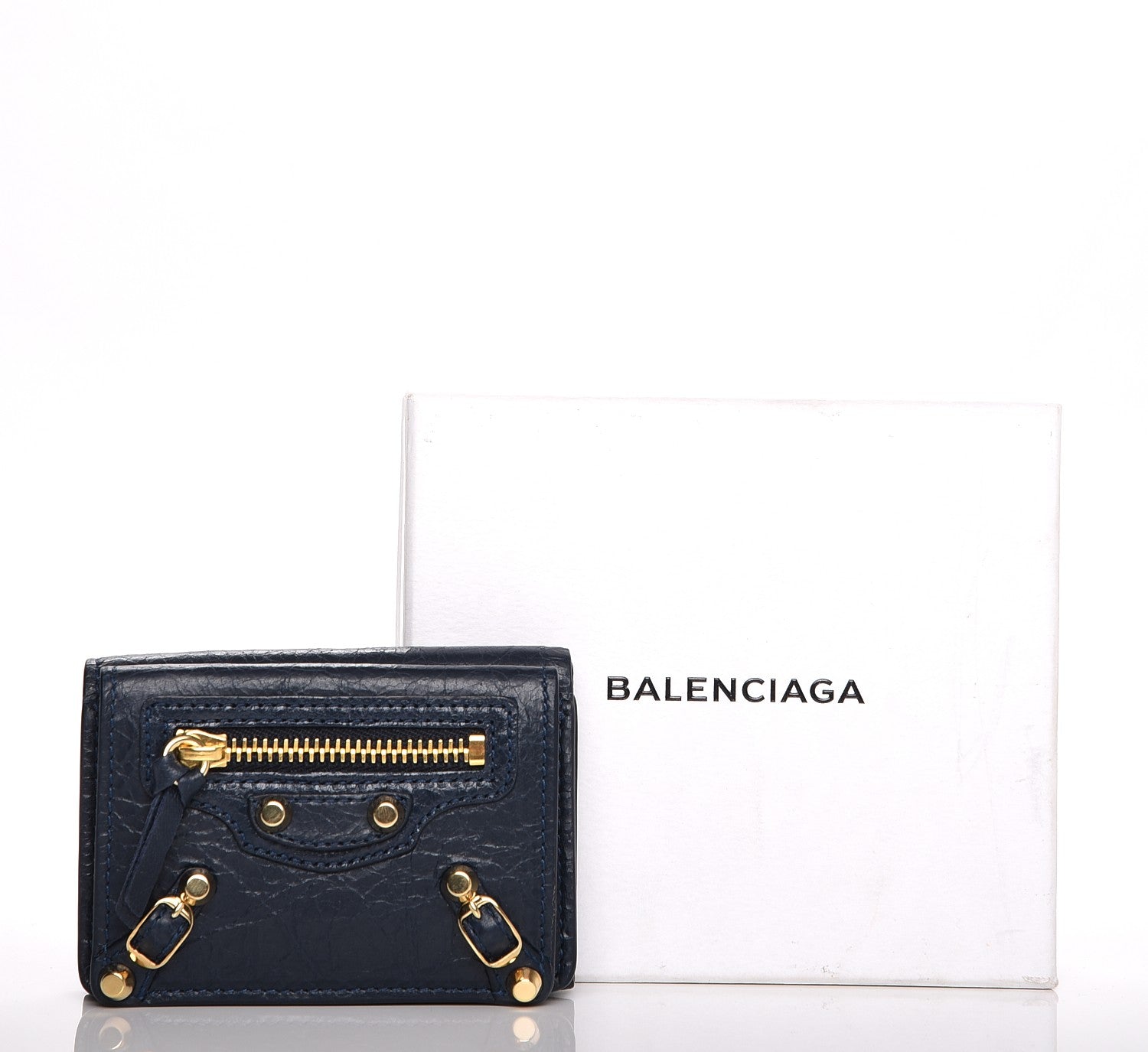 Balenciaga Agneau Arena Classic Gold Hardware Mini Wallet Bleu Obscur 8 of 8