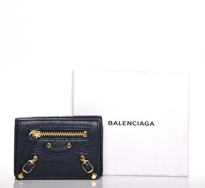 Balenciaga Agneau Arena Classic Gold Hardware Mini Wallet Bleu Obscur 8 of 8