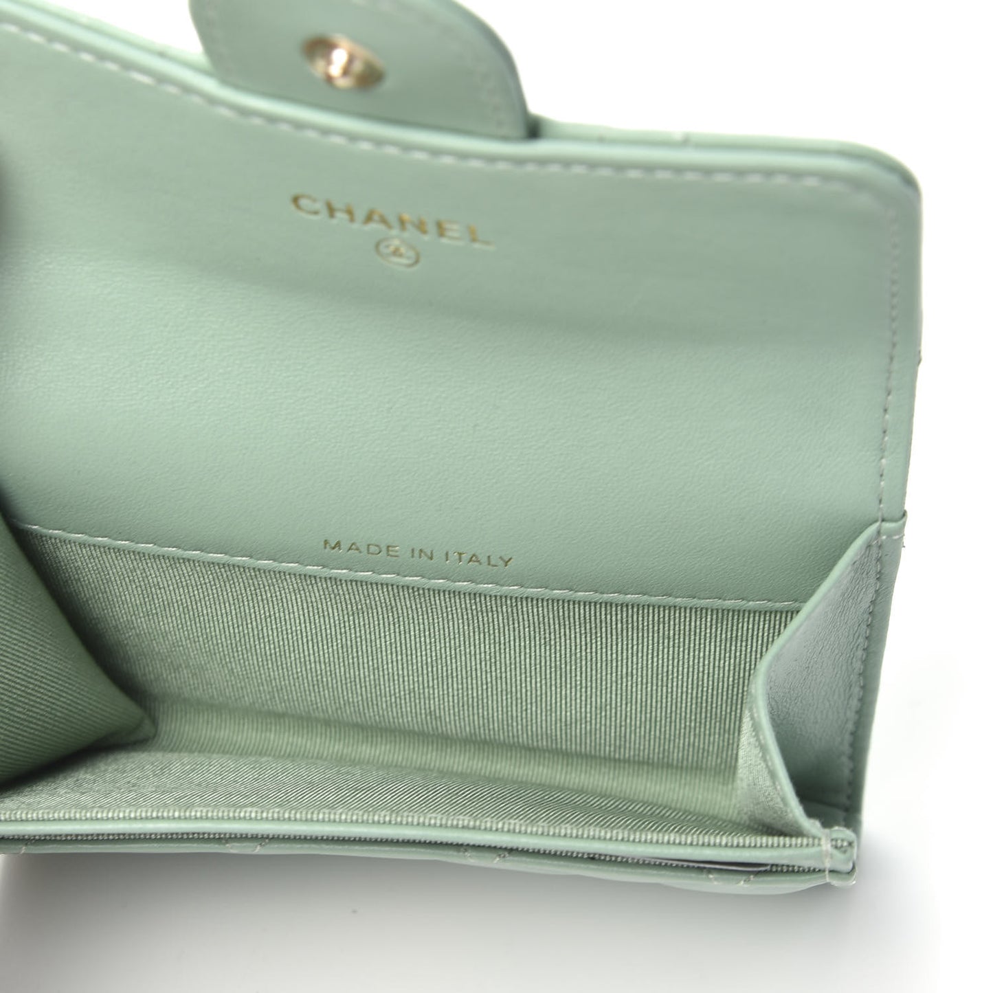 Lambskin Quilted Flap Card Holder Wallet Green