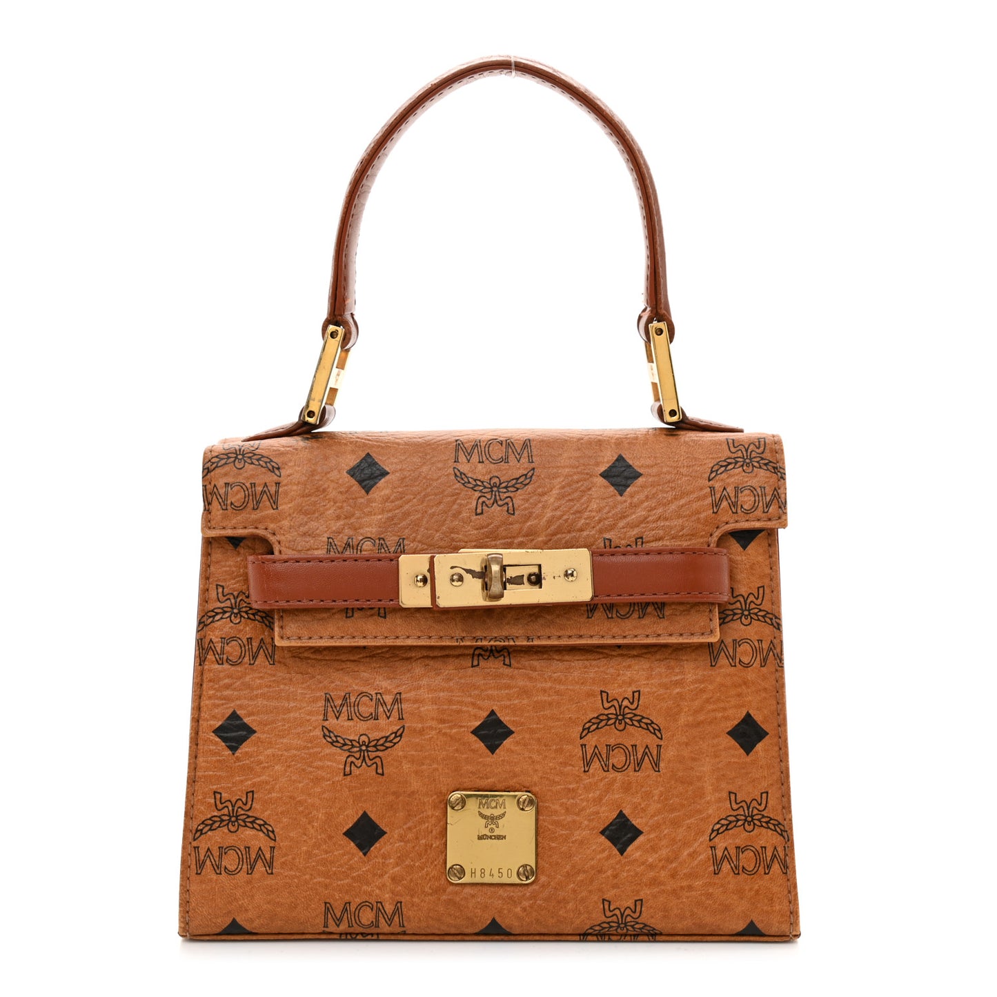 Visetos Mini Heritage Top Handle Satchel Cognac