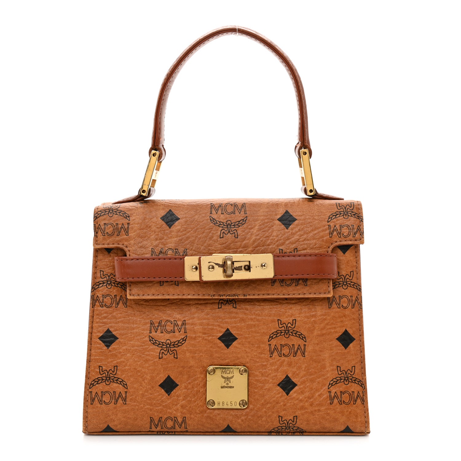MCM Visetos Mini Heritage Top Handle Satchel Cognac 1 of 16
