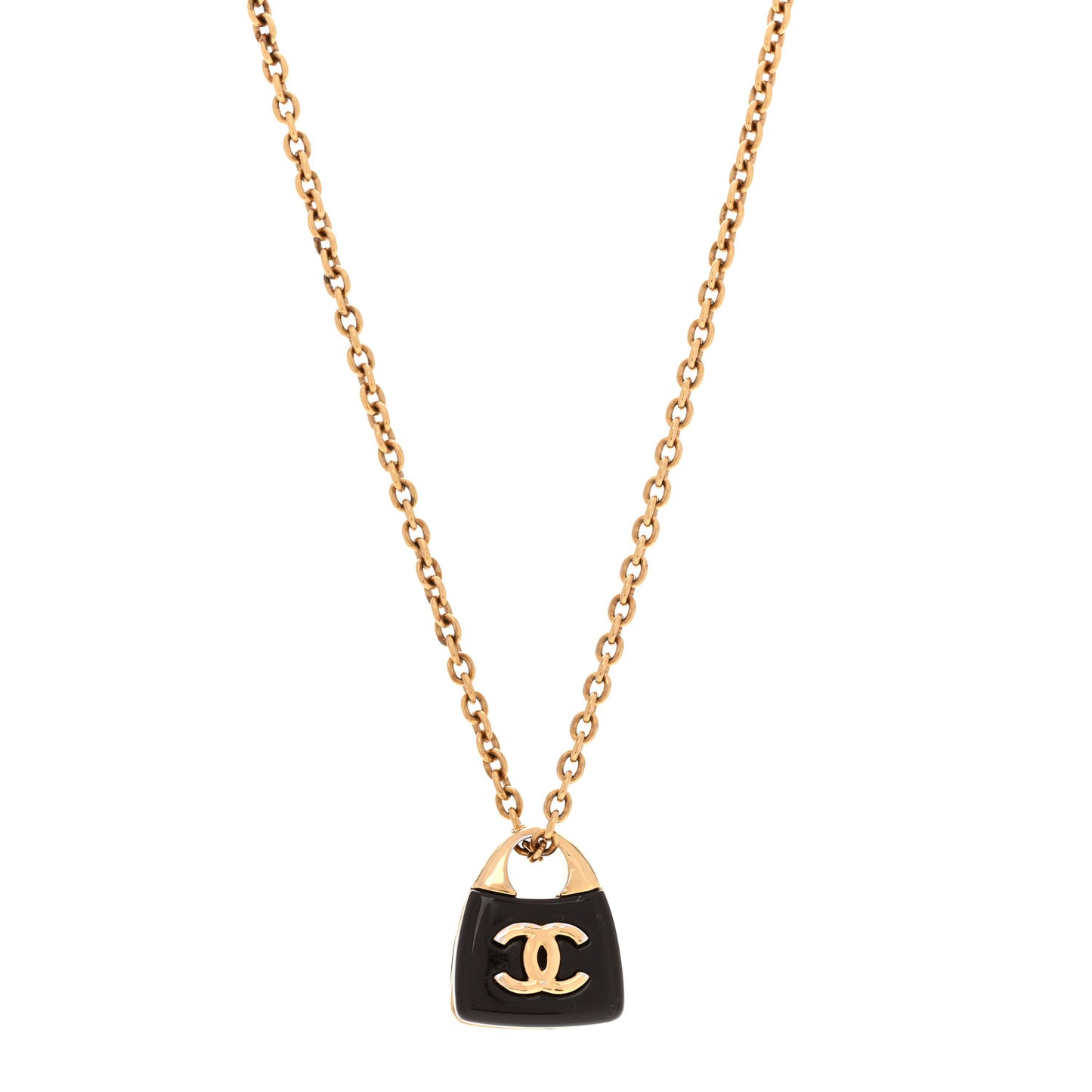 Metal Resin CC Handbag Pendant Necklace Gold