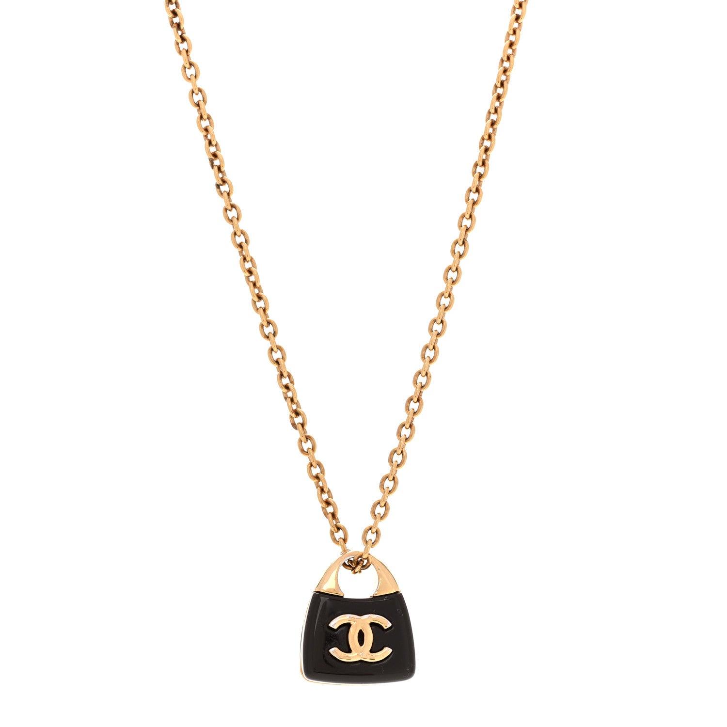 Chanel Metal Resin CC Handbag Pendant Necklace Gold 1 of 6