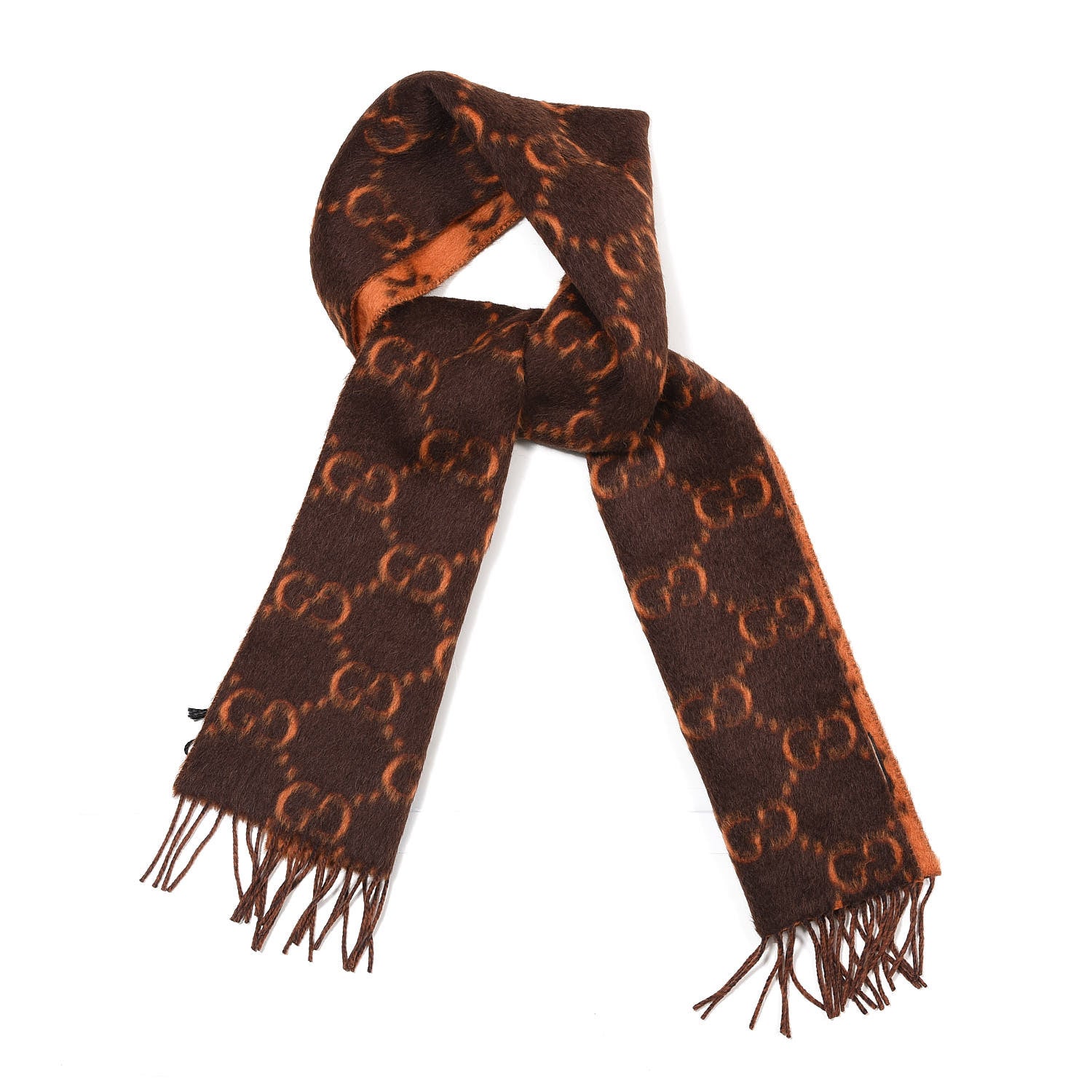 Gucci Wool Alpaca GG Monogram Big GG Rock Scarf Tangerine Brown 1 of 5