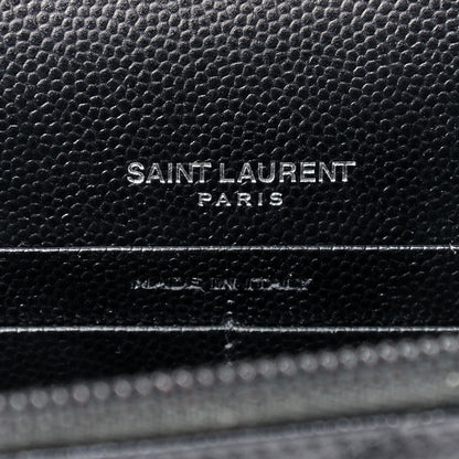 Saint Laurent Grain De Poudre Matelasse Chevron Monogram Envelope Chain Wallet Black 8 of 8
