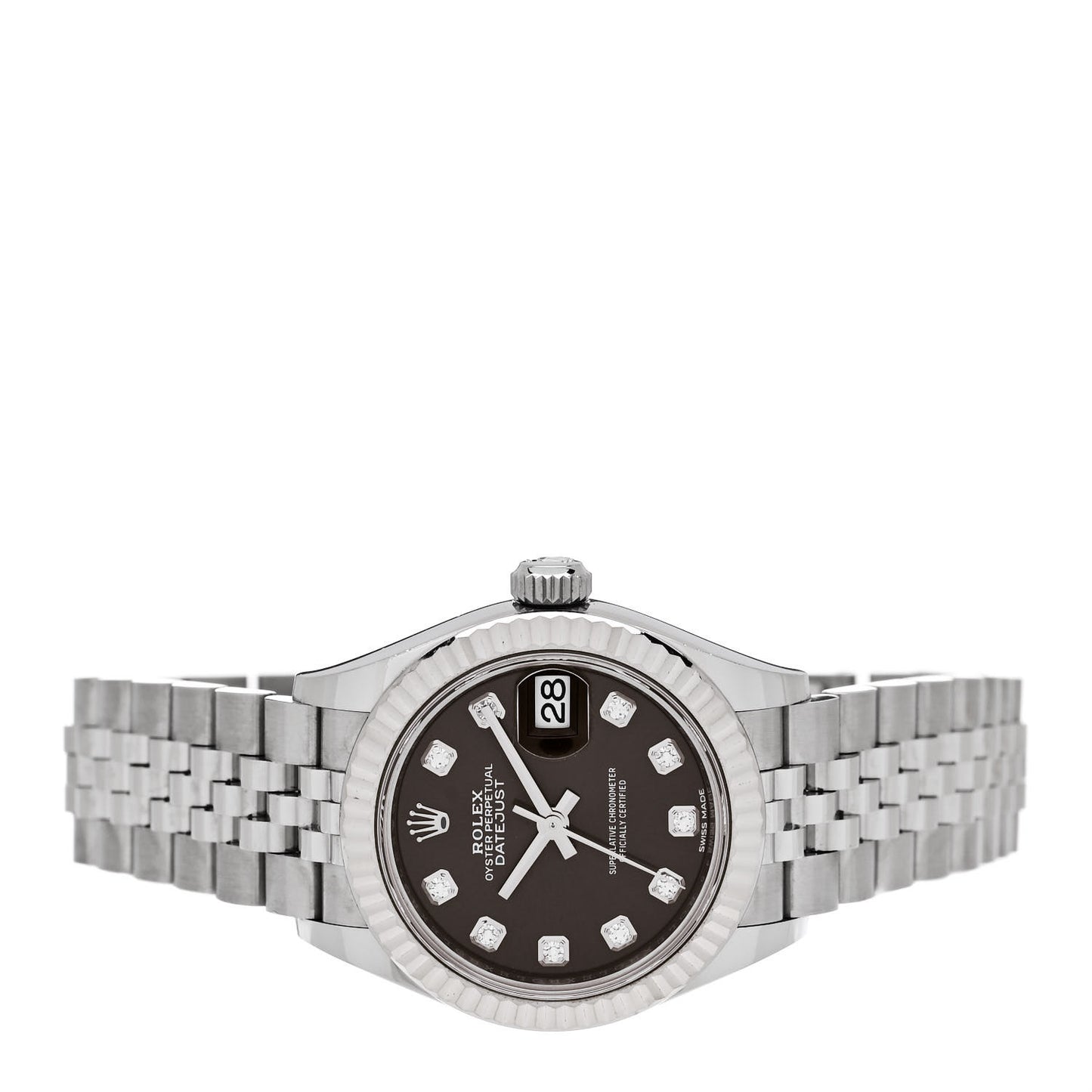 Stainless Steel 18K White Gold Diamond 28mm Oyster Perpetual Datejust Watch Dark Grey 279174