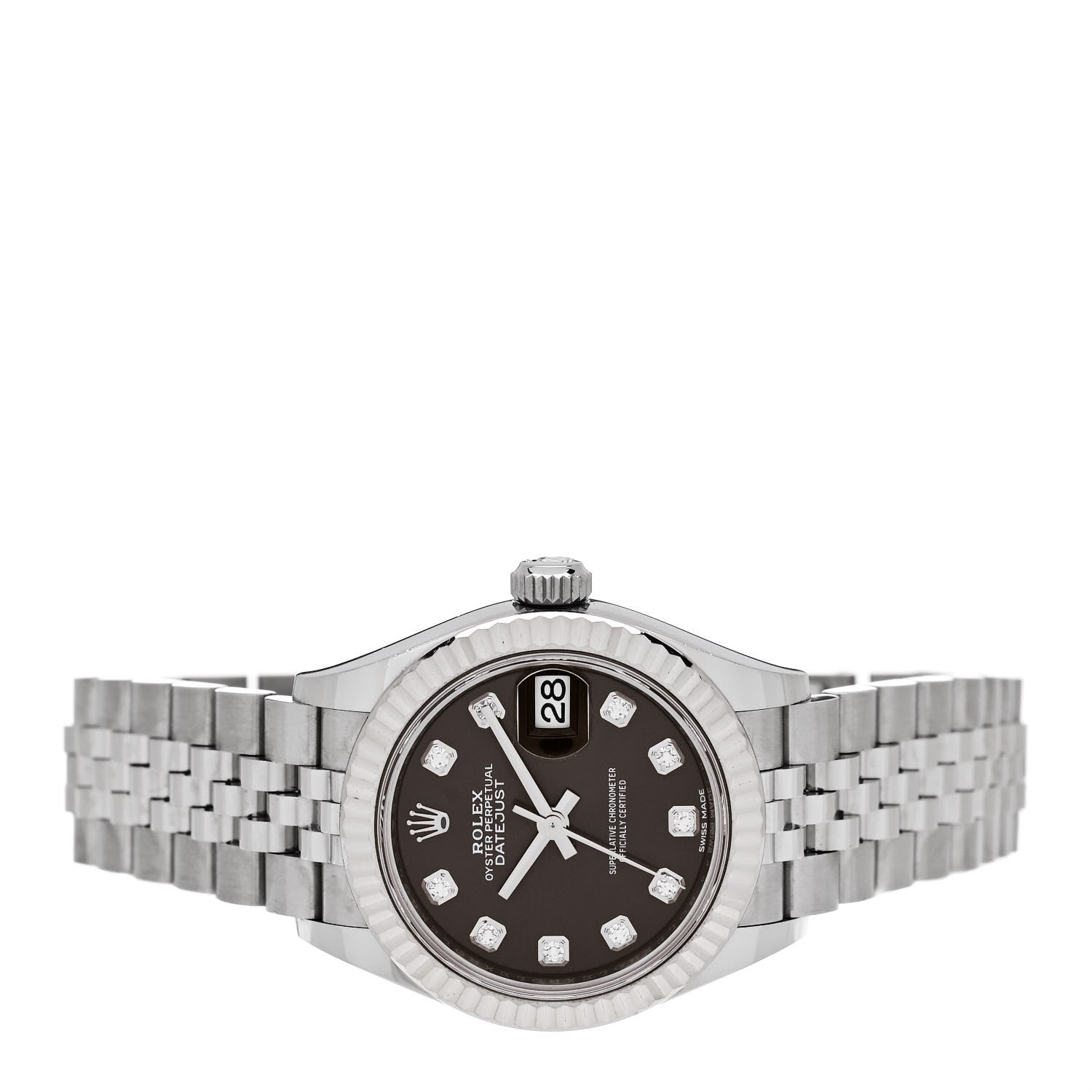 Rolex Stainless Steel 18K White Gold Diamond 28mm Oyster Perpetual Datejust Watch Dark Grey 279174 2 of 5