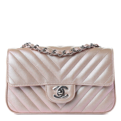 Chanel Iridescent Caviar Chevron Quilted Mini Rectangular Flap Light Gold 1 of 10
