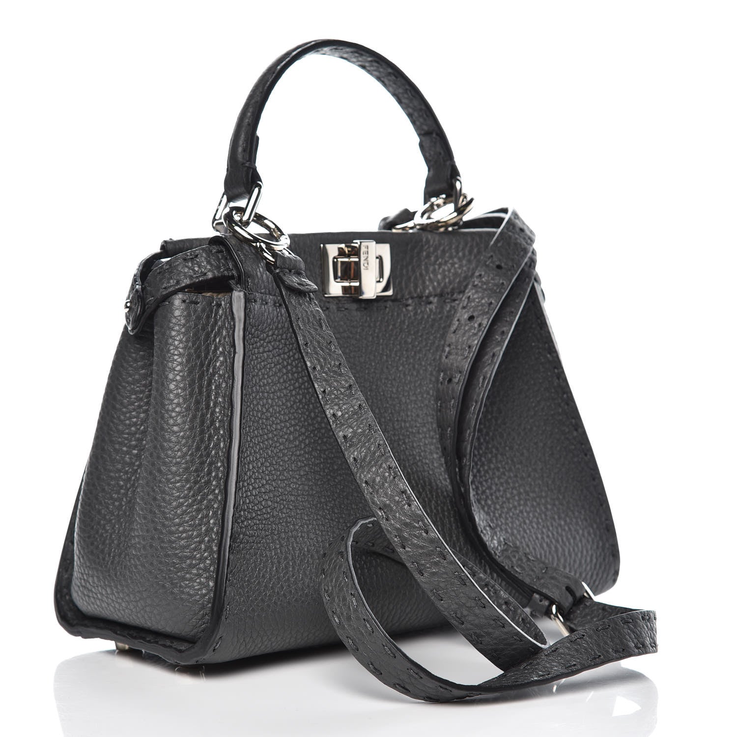 Fendi Cuoio Romano Selleria Bi-Color Mini Peekaboo Iconic Satchel Asfalto Latte 2 of 6