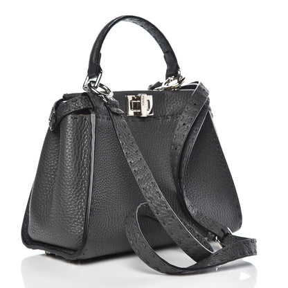 Fendi Cuoio Romano Selleria Bi-Color Mini Peekaboo Iconic Satchel Asfalto Latte 2 of 6