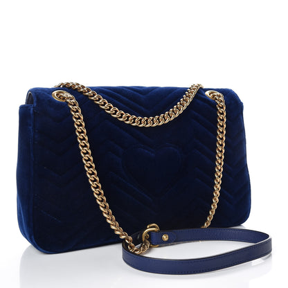 Gucci Velvet Matelasse Medium GG Marmont Shoulder Bag Cobalt Blue 3 of 9