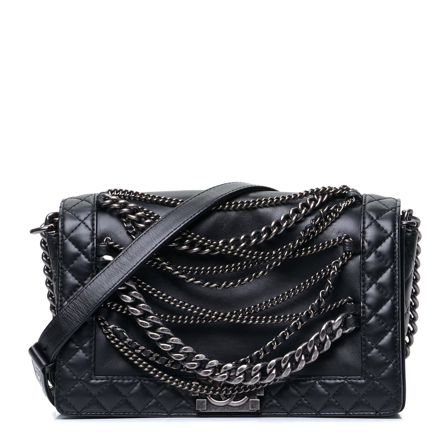 Calfskin Enchained New Medium Boy Flap Black