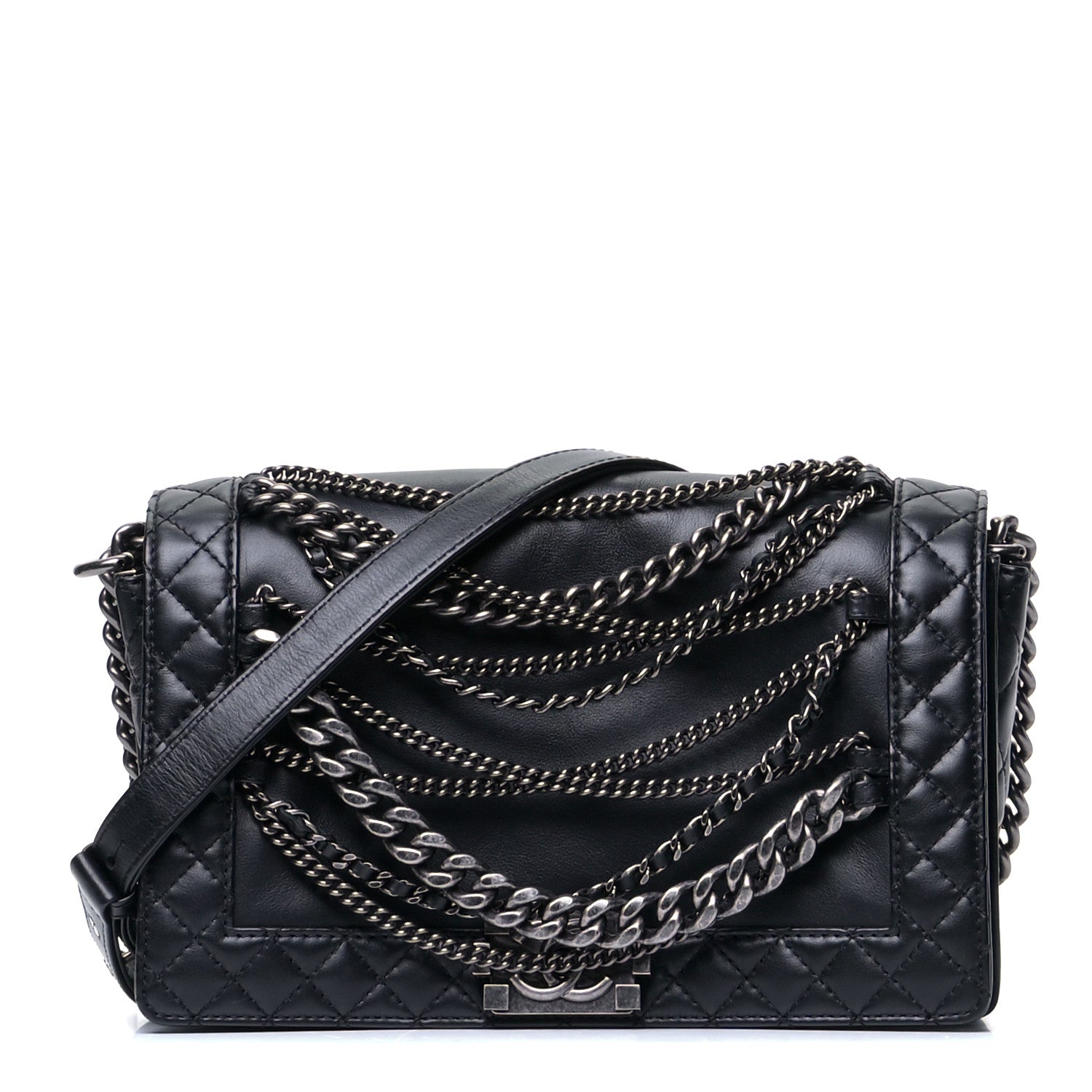 Chanel Calfskin Enchained New Medium Boy Flap Black 1 of 5