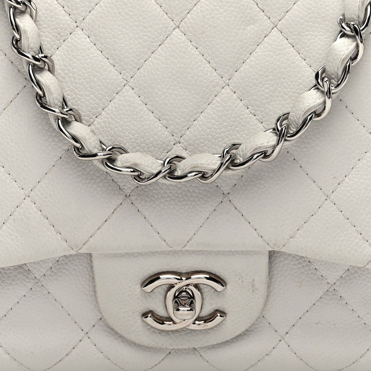 Chanel Caviar Quilted Jumbo Single Flap White 8 of 10