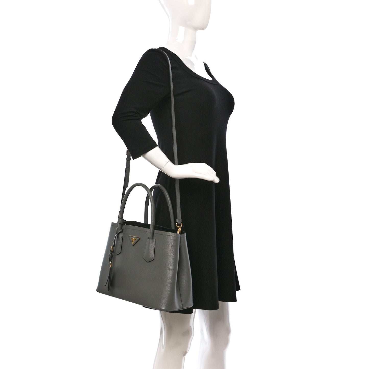 Saffiano Cuir Small Double Bag Ardesia Black
