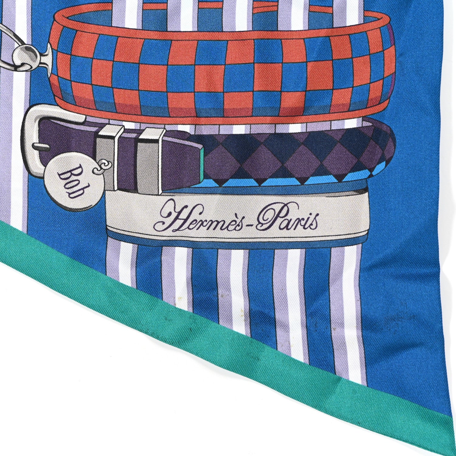 Hermes Silk Colliers De Chiens Maxi Twilly Cobalt Vert Prune 2 of 6