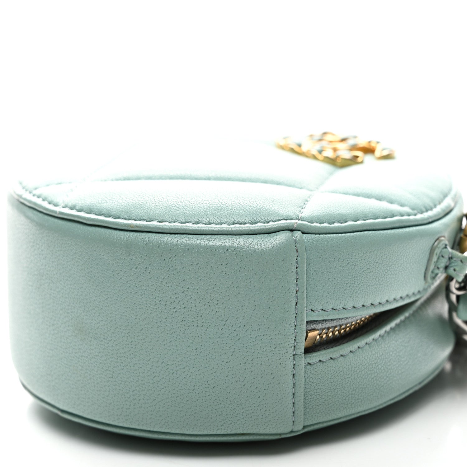 Chanel Goatskin Quilted Chanel 19 Round Clutch With Chain Light Blue 10 of 10