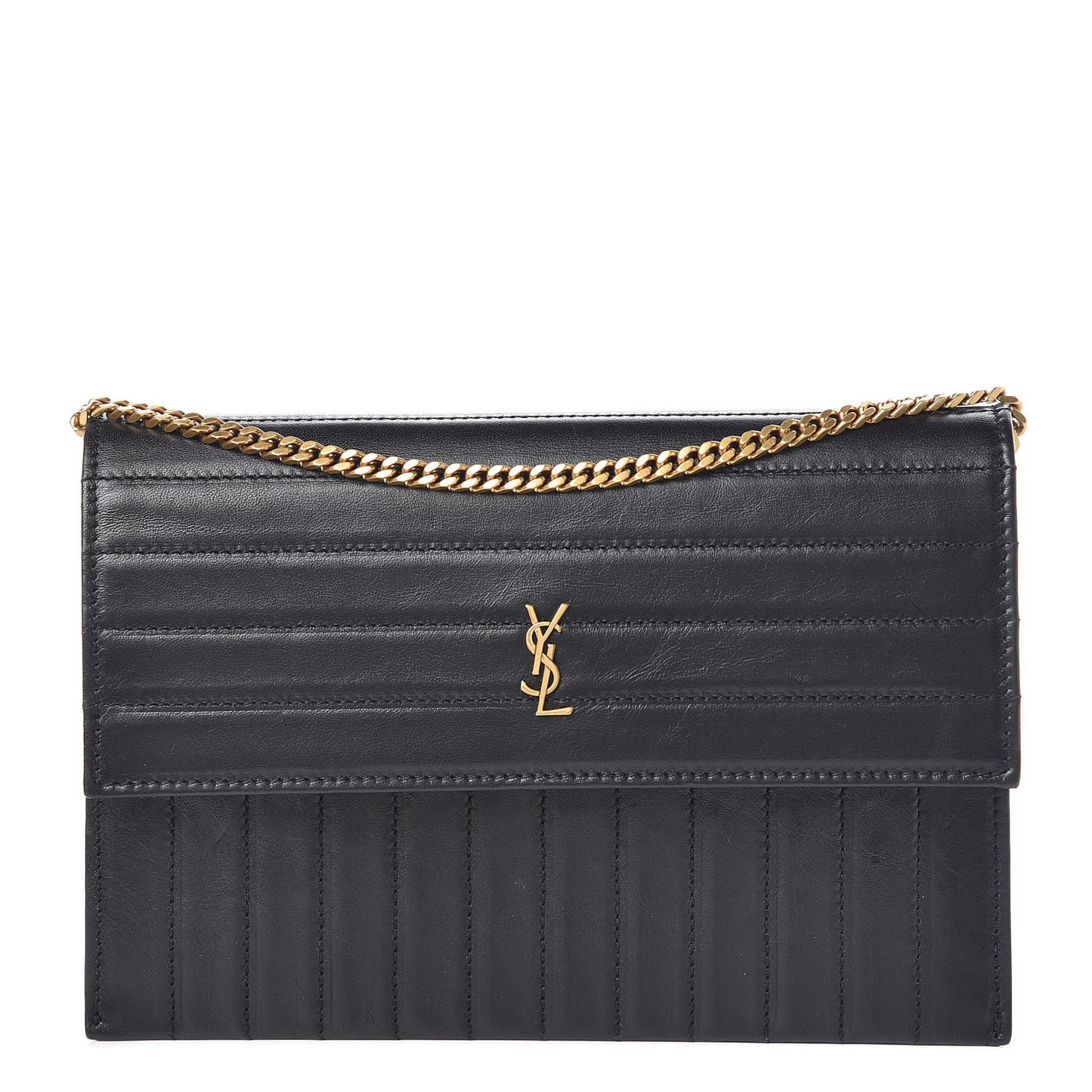 Calfskin Matelasse Victoire Chain Wallet Black