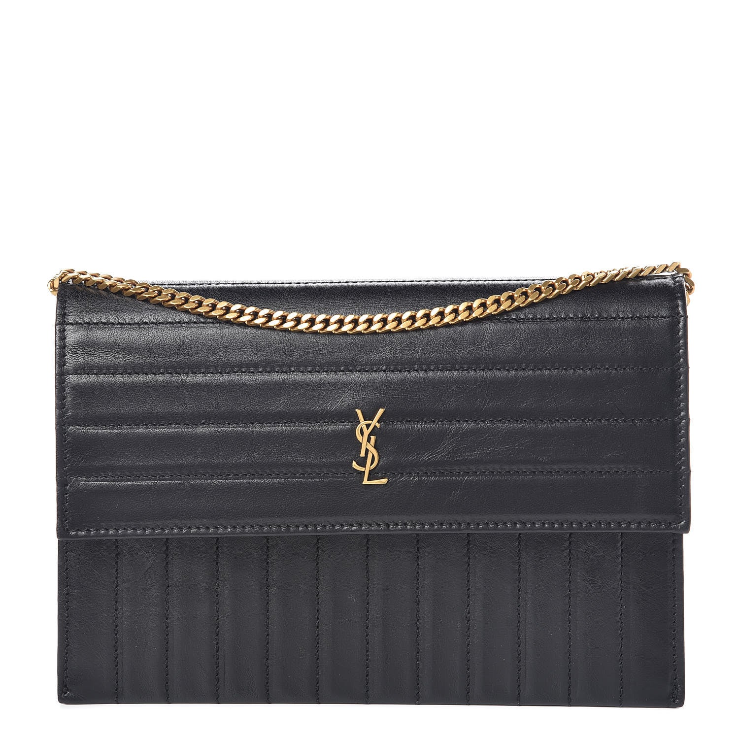 Saint Laurent Calfskin Matelasse Victoire Chain Wallet Black 1 of 10