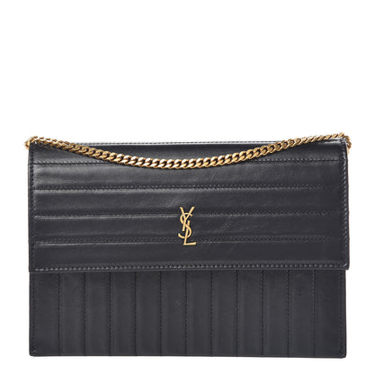 Saint Laurent Calfskin Matelasse Victoire Chain Wallet Black 1 of 10
