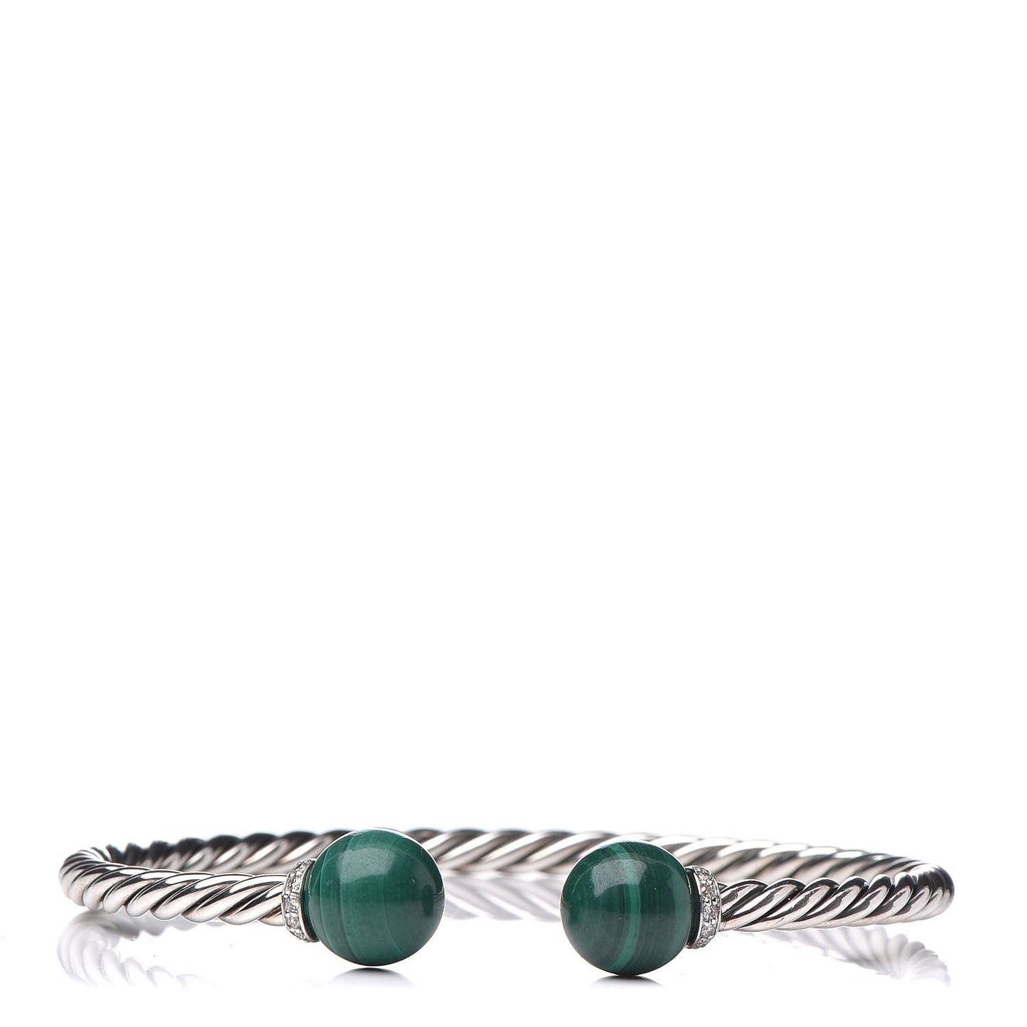 Sterling Silver Diamond Malachite 9mm Solari Bracelet