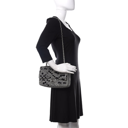 Chanel Canvas Sequin Stripe Medium Double Flap Black White 2 of 11