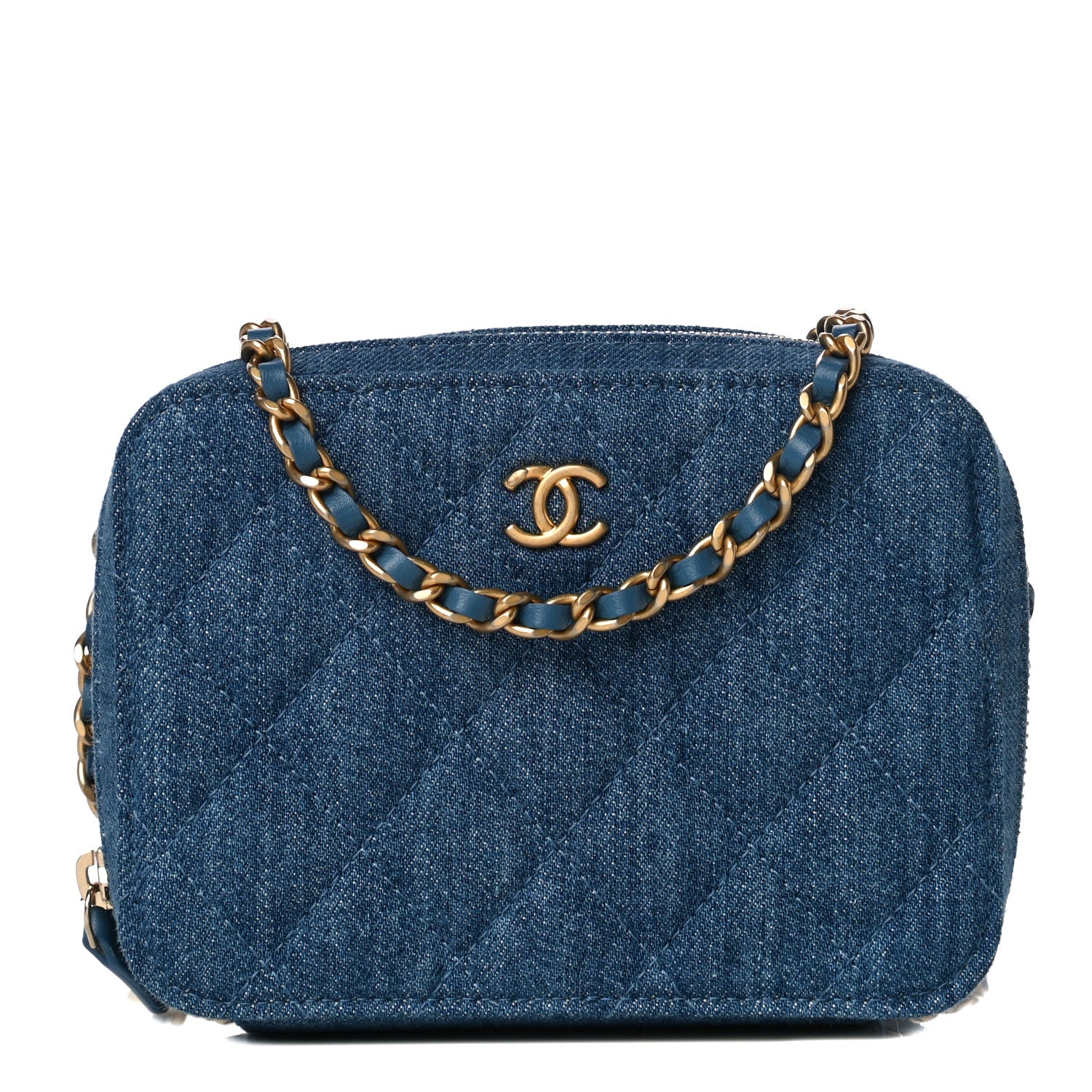 Chanel Denim Quilted CC Pearl Crush Camera Case Blue 3 of 12