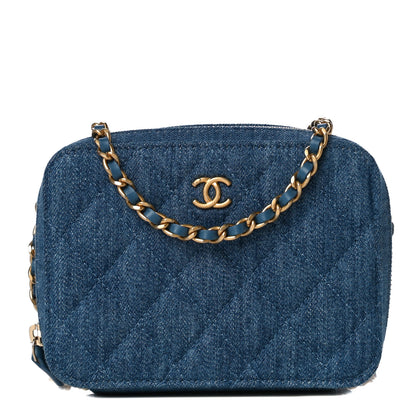 Chanel Denim Quilted CC Pearl Crush Camera Case Blue 3 of 12