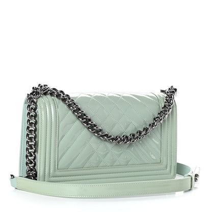 Chanel Patent Chevron Quilted Medium Boy Flap Green 3 of 10