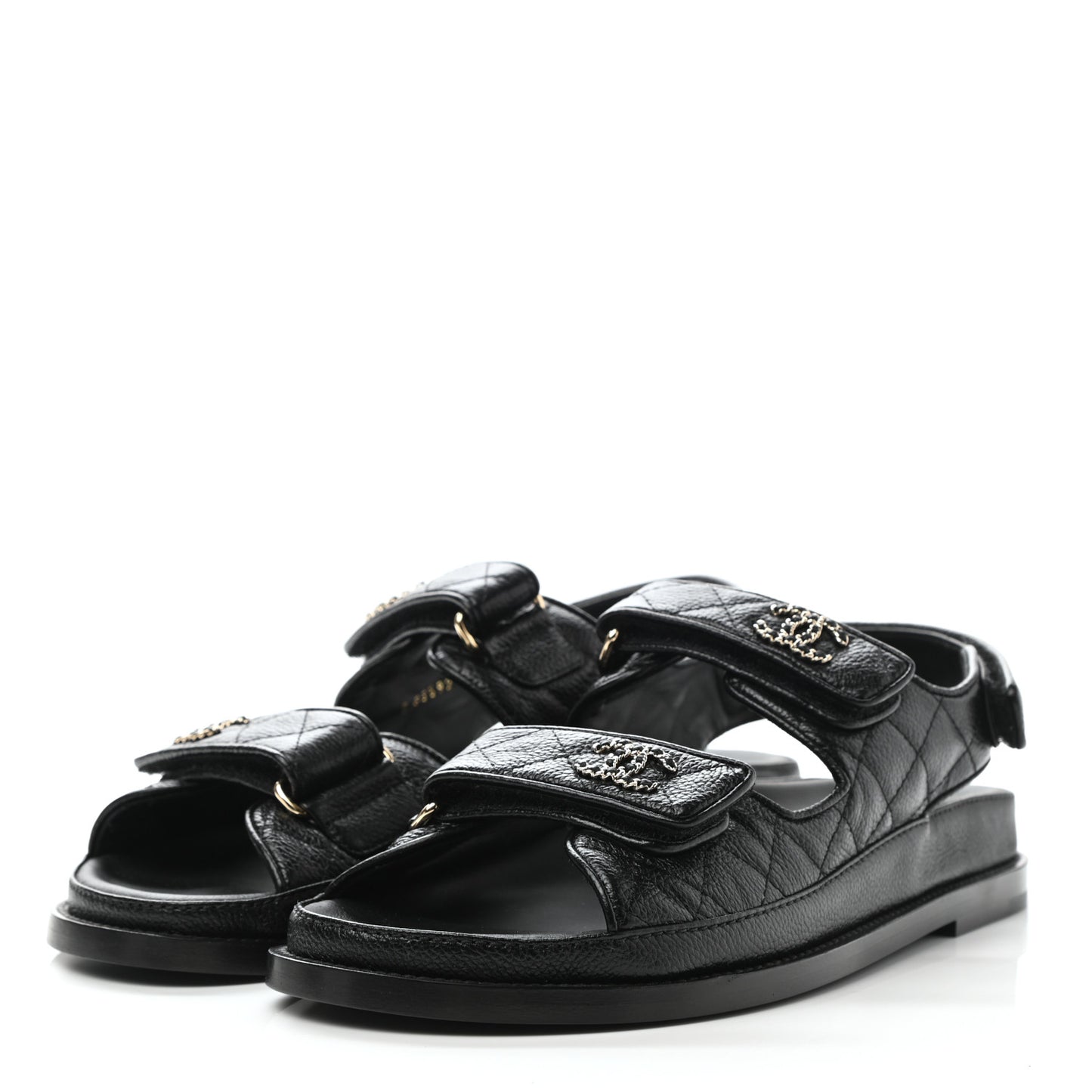 Grained Calfskin Velcro Dad Sandals 38.5 Black