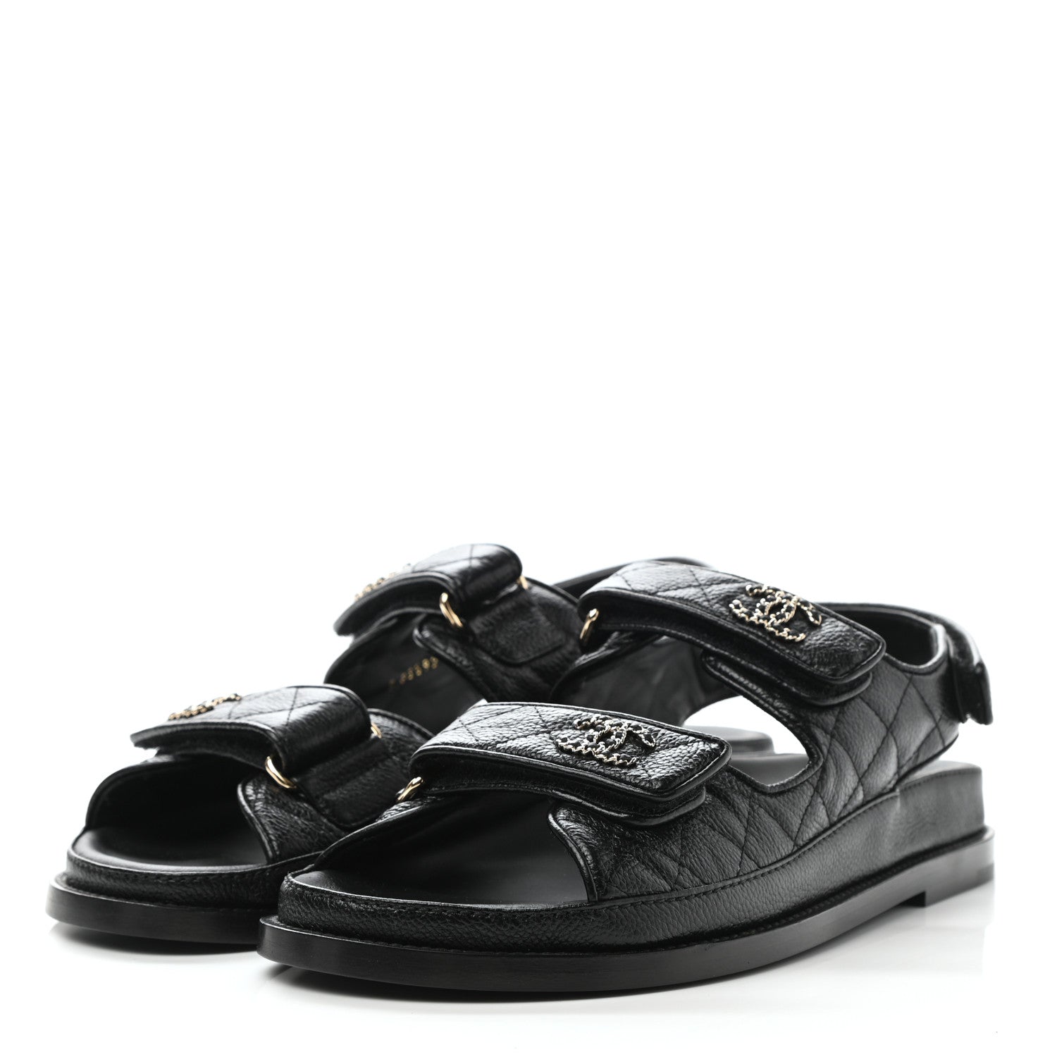 Chanel Grained Calfskin Velcro Dad Sandals 38.5 Black 3 of 8