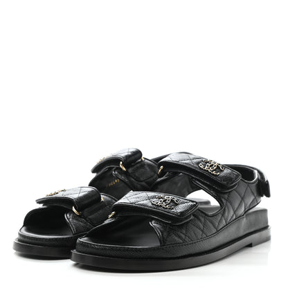Chanel Grained Calfskin Velcro Dad Sandals 38.5 Black 3 of 8