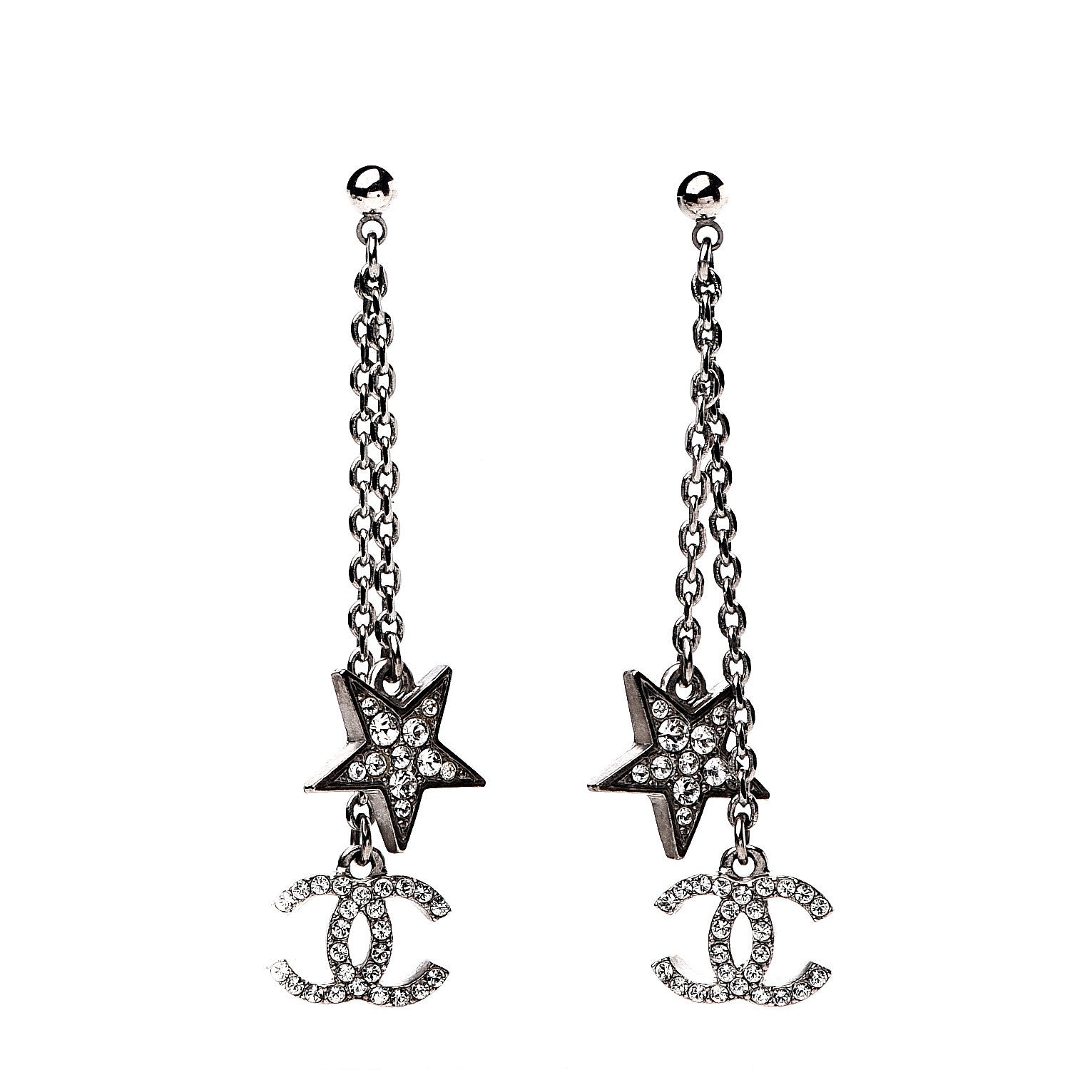 Chanel Crystal CC Star Dangle Earrings Silver 1 of 4