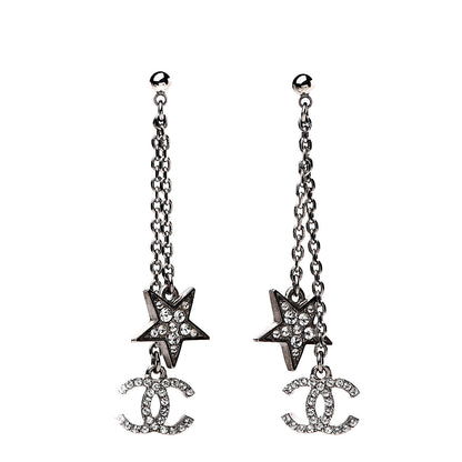 Chanel Crystal CC Star Dangle Earrings Silver 1 of 4
