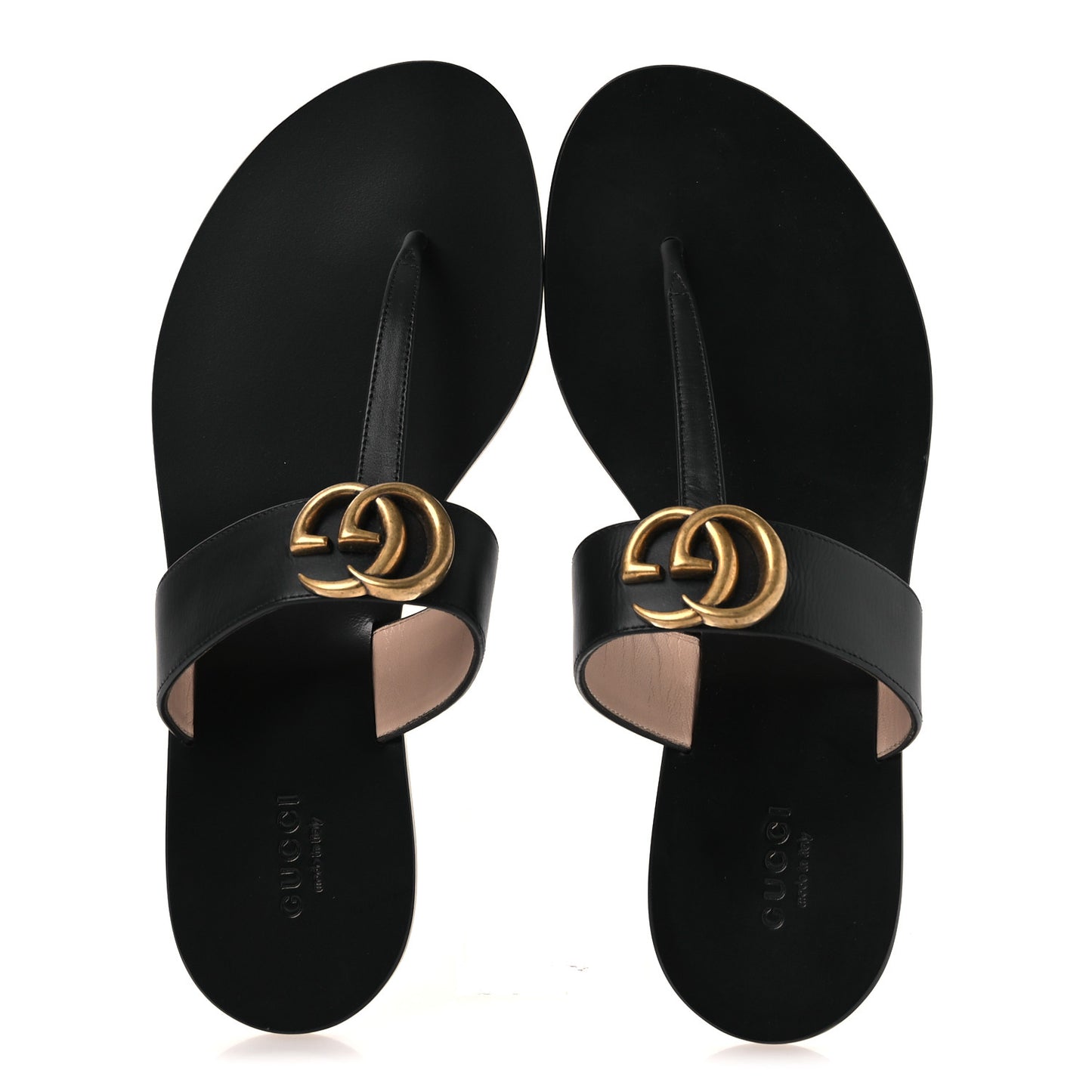 Calfskin GG Marmont Thong Sandals 38 Black