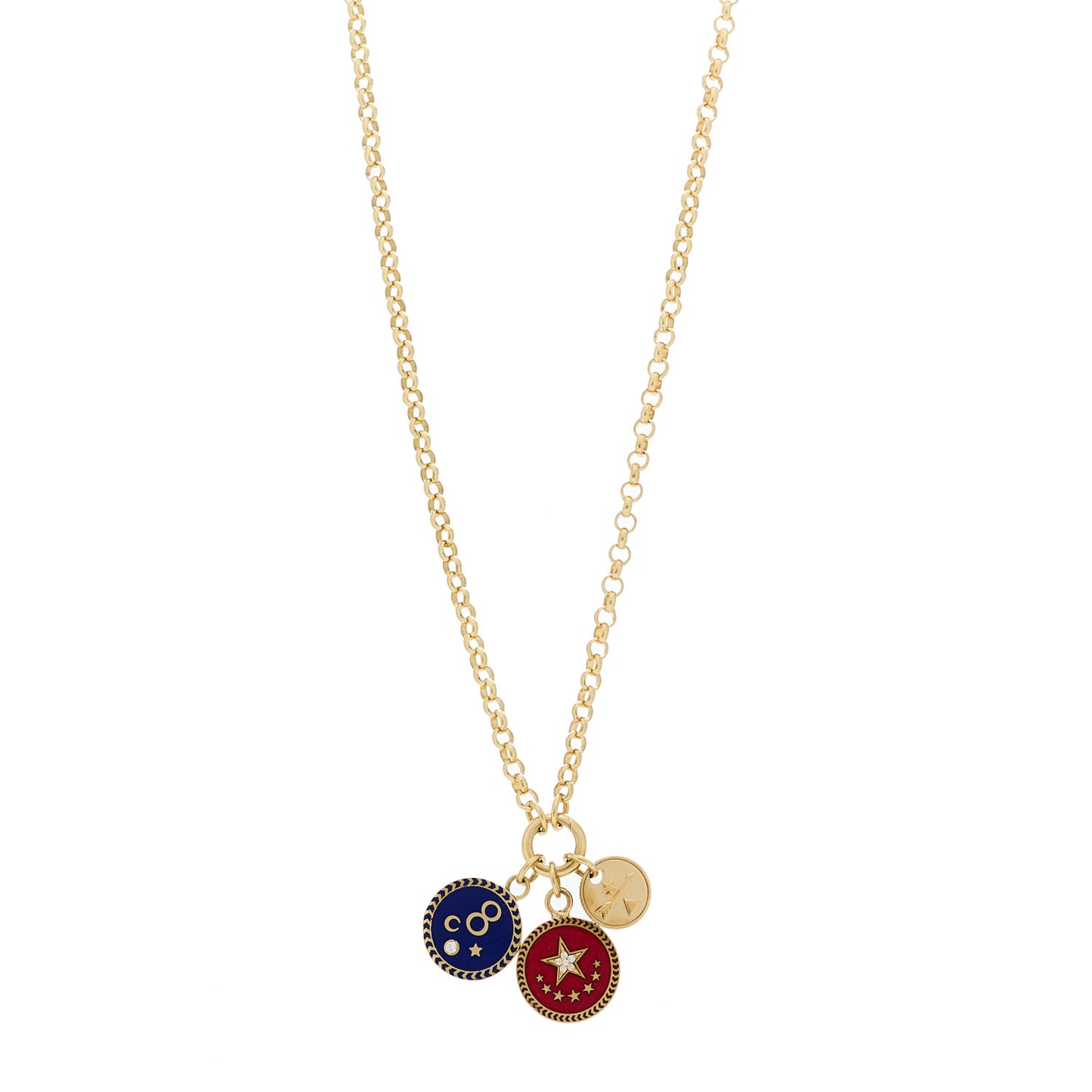 18K Yellow Gold Diamond Enamel Strength Karma Dream Belcher Open Chain Mini Chubby Annex Link Necklace