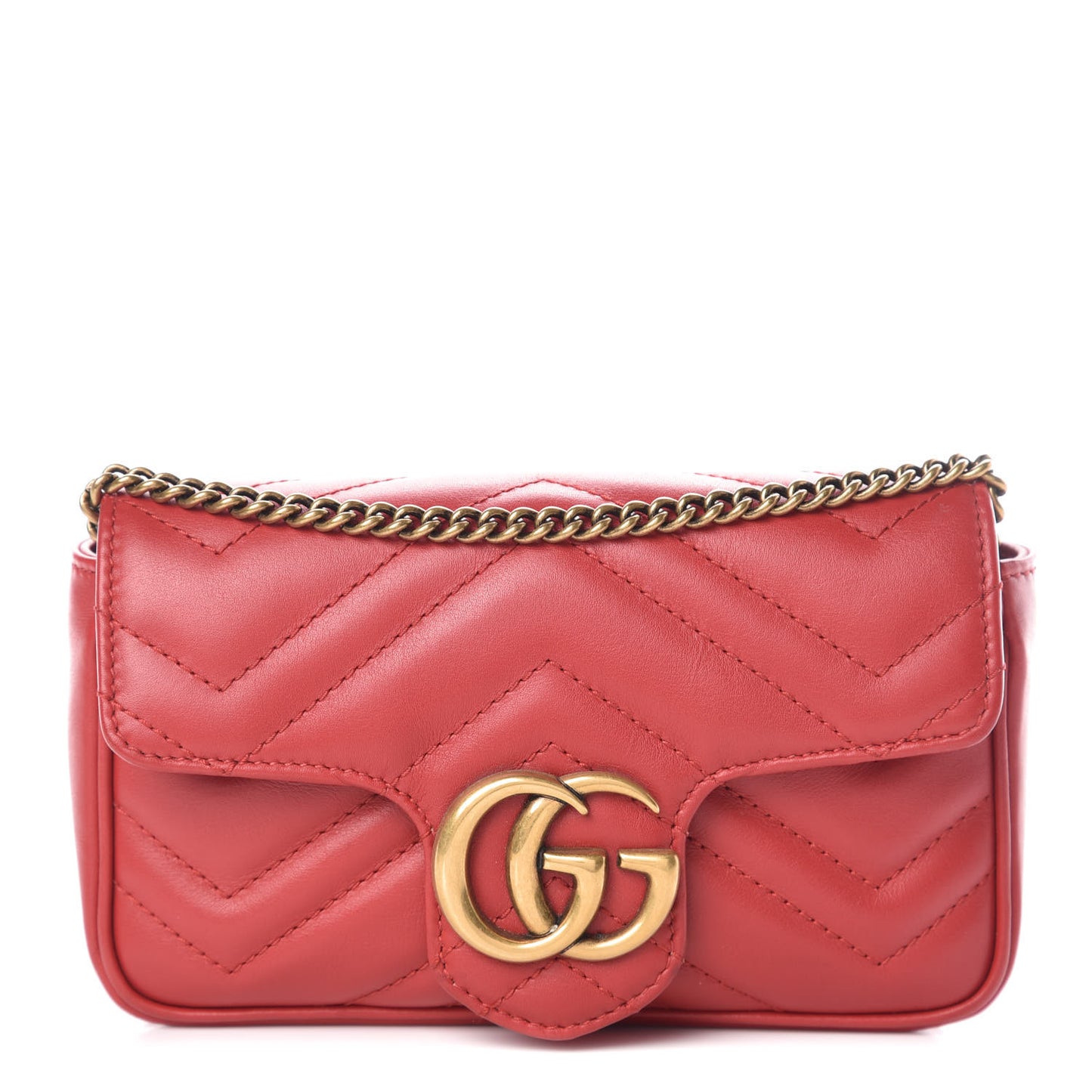 Calfskin Matelasse Super Mini GG Marmont Shoulder Bag Hibiscus Red