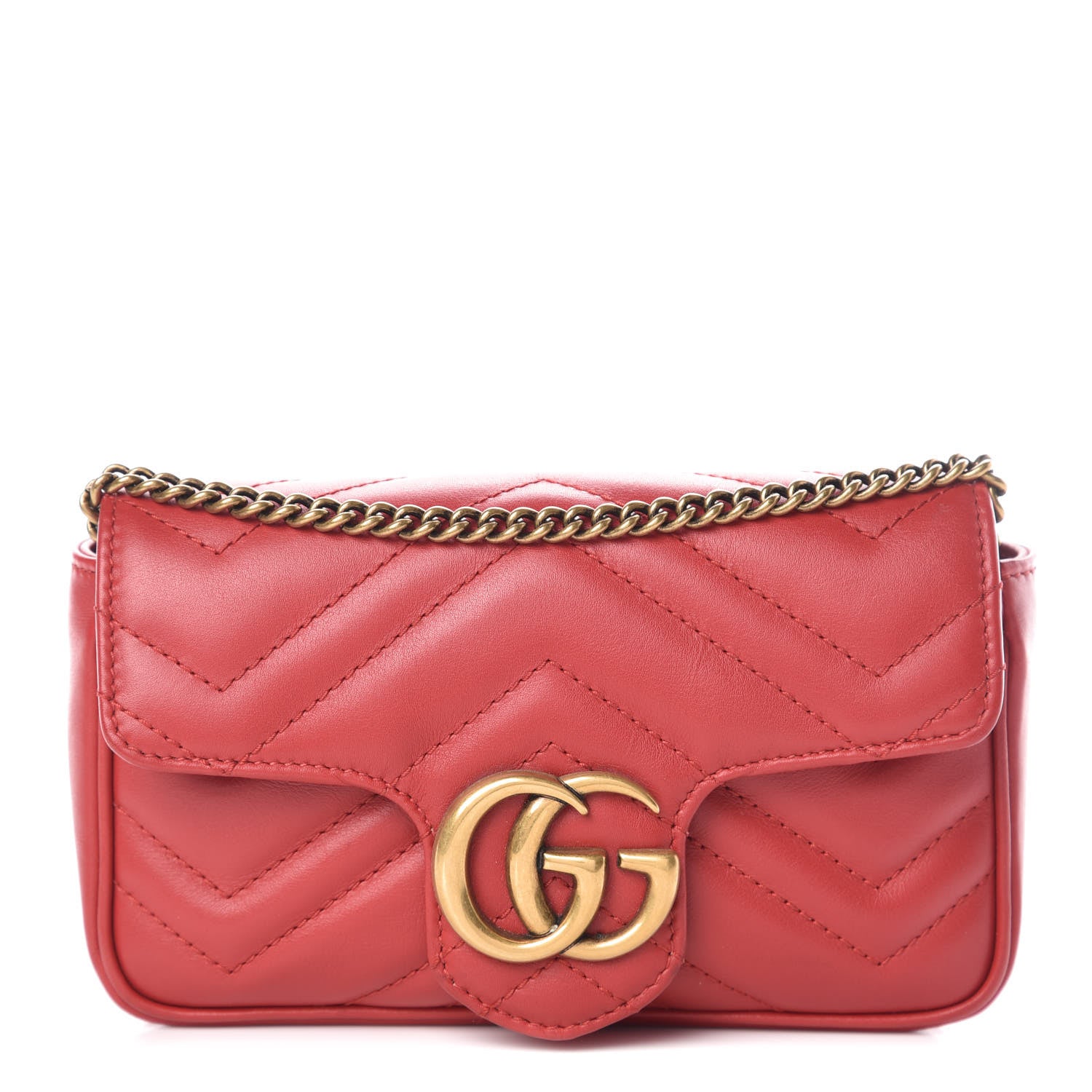 Gucci Calfskin Matelasse Super Mini GG Marmont Shoulder Bag Hibiscus Red 1 of 10