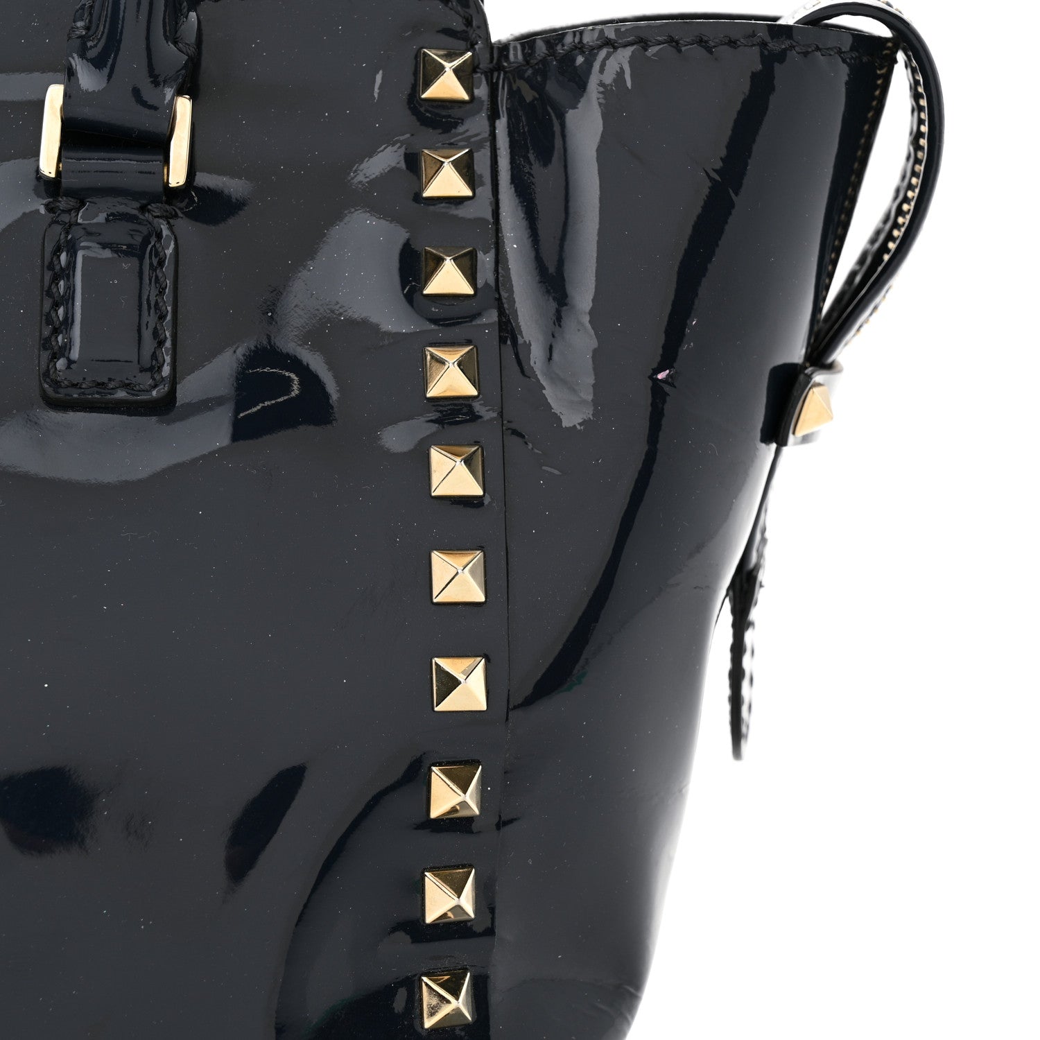 Valentino Garavani Patent Small Rockstud Double Handle Tote Marine 15 of 20