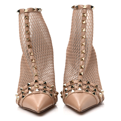 Valentino Garavani Calfskin Mesh Rockstud Alcove 90mm Ankle Booties 39 Rose Cannelle 2 of 6